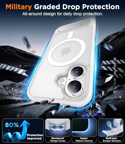 Image of Magnetic Compatible with iPhone 16 Plus Case, [Built-in Invisible Kickstand][Compatible with MagSafe][Military Grade Shockproof] Slim Translucent Matte Phone Case for iPhone 16 Plus 6.7 inch