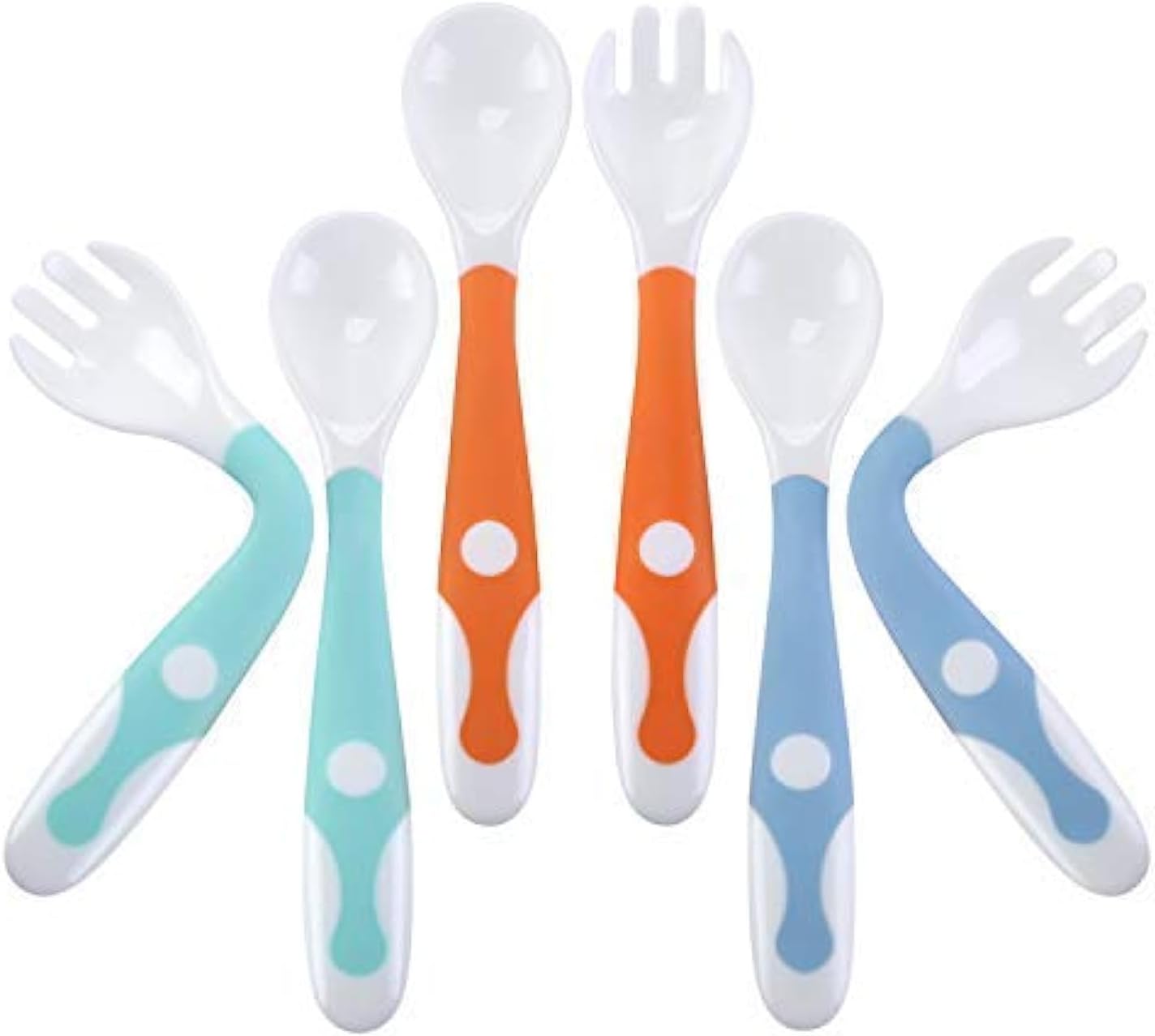 Baby Utensils Spoons Forks 3 Sets, Cute Stone Toddlers Feeding Training Spoon and Fork Tableware Set Easy Grip Heat-Resistant Bendable BPA Free Great Self-Feeding Learning Spoons Forks for Kids