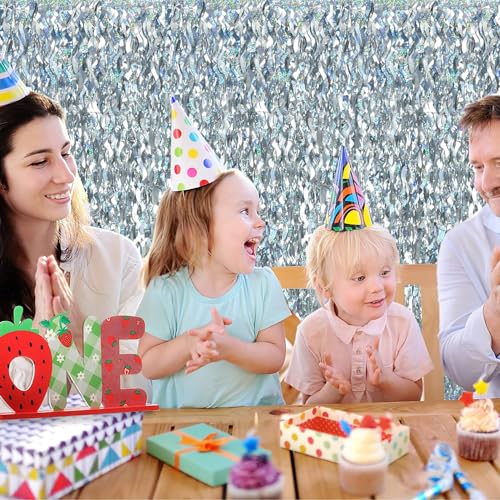 Image of TONIFUL 3Pcs Wavy Metallic Tinsel Foil Fringe Curtains Silver Streamer Backdrop for Photo Booth Props,Party Door Wall Curtain,Bachelorette,Birthday,Anniversary,Bridal Shower Decor (9.9ft x 6.6ft)