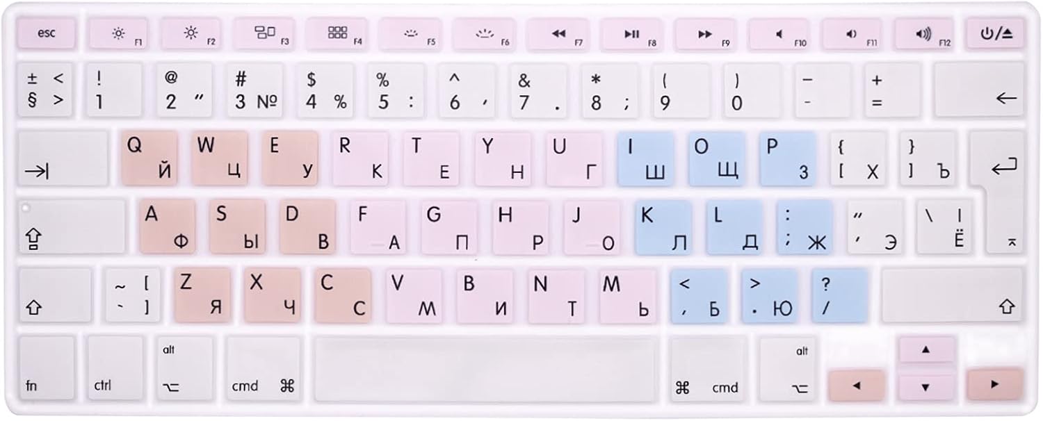 MMDW EU/UK Russian Language Keyboard Cover for Macbook Pro 13 Inch,15 Inch(with or without Retina Display,2015 or Older Version) for Macbook Old Air 13 Inch European/ISO Version Silicone Skin-Cream