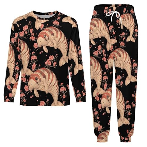 Vintage Manatee Ocean Mens Pajamas Set Long Sleeve Sleepwear Pjs Set Shirts And Bottoms Sleep Sets Loungwear4