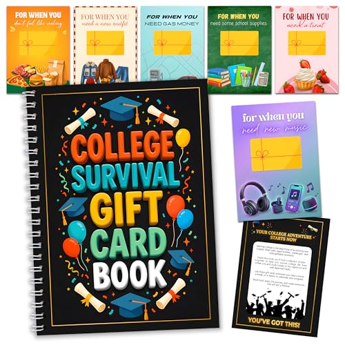 LINHARA College Survival Gift Card Book 7 x 5 Inch 20 Pages Giftcard Booklet Holders 2026 College Survival Kit Gift Card Book High School Graduation Gifts for Students Him Her Boys Girls Women