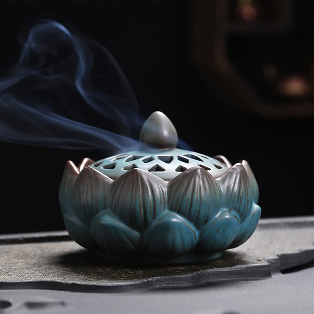 Incense Holder Ceramic Lotus for Incense Cone Incense Stick and Coil Incense Set for Office Yoga and Livingroom