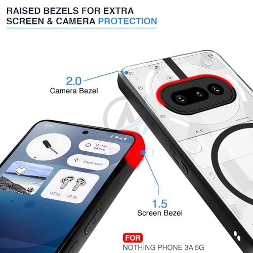 Image of AESTMO Nothing Phone 3A 5G Back Cover | 360 Protection | Crystal Clear Hard Back Transparent | Compatible with MagSafe Accessories for Nothing Phone 3A 5G (PC+TPU, Black Bumper)