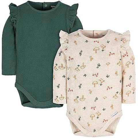 Gerber Baby Girl's 2-Pack Long Ruffle Sleeve Onesies, Mushrooms Cover