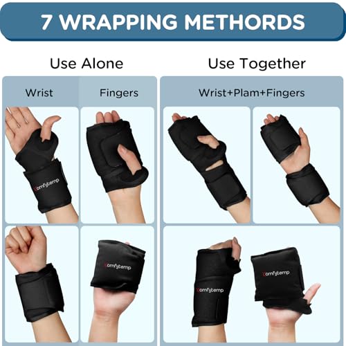 Image of Comfytemp Wrist Ice Pack Wrap for Carpal Tunnel Relief, 2 Gel Packs, HSA Store FSA Eligible Items, Hot Cold Compress Brace for Hand Injury Reusable, Tenosynovitis, Recovery Item for Men Women (Black)