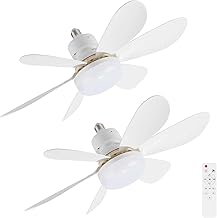 081 Store - 2 Pieces Ceiling Fan with Light, Ceiling Fan with E27 Bulb Socket and Remote Control, Fan Bulb with 3 Color Tone