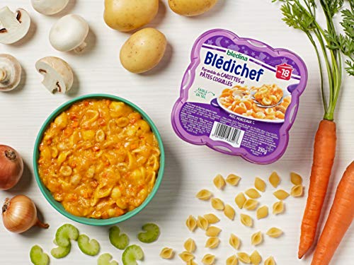 Blédina Blédichef Repas Bébé 9 Plats Carottes Pâtes Coquilles Petits Morceaux Faible Teneur en Sel Dès 9 Assiettes - vue 3