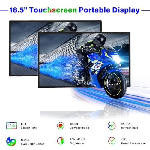 Image of GeeekPi 18.5 inch Portable Monitor 1920x1080 IPS Touchscreen 120HZ 1080P Touch Display with HDMI USB-C, Built-in Speakers, Kickstand VESA for Xbox PS4 /5 Laptop Mac PC