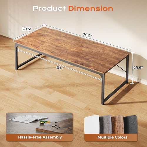 Image of PRAISUN 70.8 X 29.5 Inch Computer Desk with Deeper Desktop, Gaming Office Writing Work Desk for Home Office, Study, Bedroom, Work from Home, Metal Frame, Rustic Brown