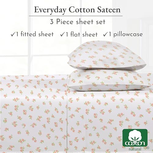 Image of California Design Den Floral Sheet Set Twin XL, 100% Cotton Sheets, 12 inch Pocket Twin XL Sheets & Pillowcase Set, Soft Sateen Weave - Chic Floral