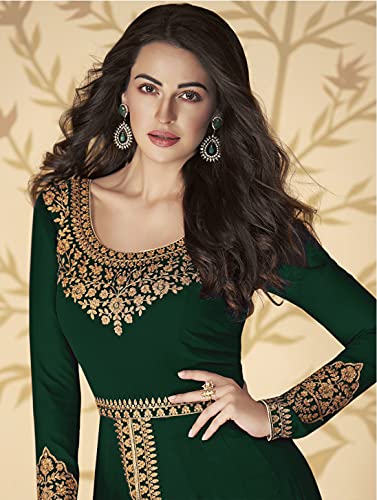 Image of Divine International Trading Co Women's Faux Georgette Semi Stitched Top with Santoon Fabric Bottom and Faux Georgette Dupatta Embroidered Front Slit Anarkali Dress