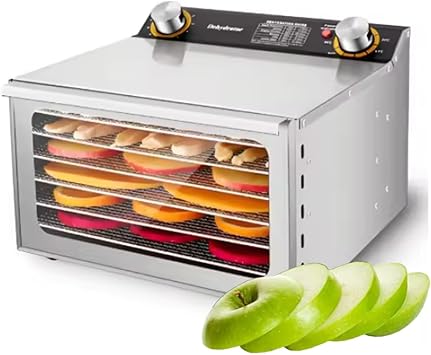 Food Dehydrator Machine, 6/8/12/18 Stainless Steel Trays, Home Dehydrator Machine, Food Processer, with 12 Hours Timer&Max Temperature 90F,6 Layers
