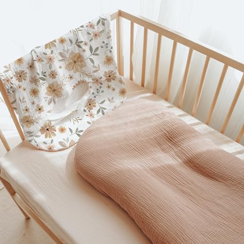 Image of Konssy Muslin Baby Lounger Cover 2 Pack, 100% Cotton Newborn Lounger Cover, Soft and Breathable Baby Nest Slipcover for Boys Girls (Peach, Flowers)