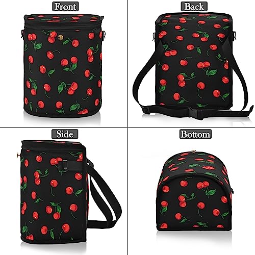 Image of Cherry Black Car Trash Can Watercolor Fruit Leaves Car Garbage Bag with Lid Hanging Waterproof Leak Proof Vehicle Storage Bin