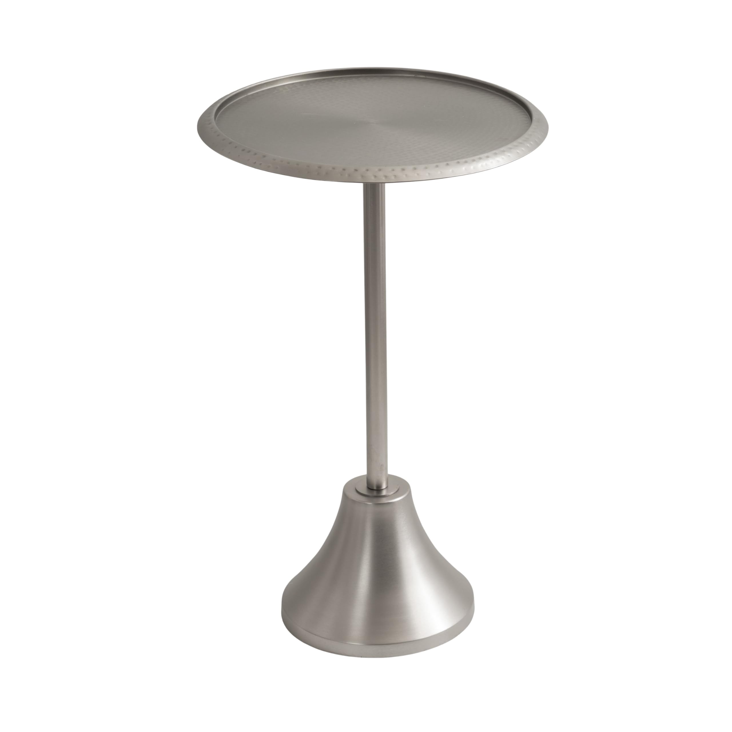 Kate and Laurel Sanzo Modern Pedestal Side Table, 15 x 15 x 24, Antique Silver, Decorative End Table with Hammered Tabletop for Use as a Bedroom Nightstand or Living Room Accent Table