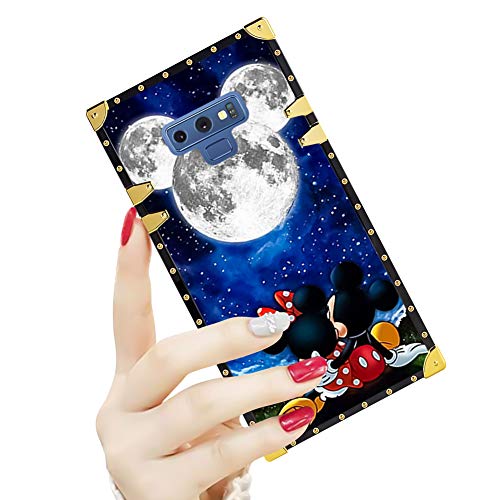 DISNEY COLLECTION Luxury Square Case for Samsung Note 9 Mickey and Minnie are Dating Pattern Design Flexible Reinforced Metal Decoration Corners Shockproof Slim Cover