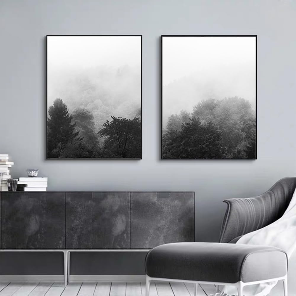 WBYZAC Set of 2-Canvas Printing Painting Forest Mist Scenery Simple Artistic Conception Style Living Room Dining Hall Bedroom Office Home Decor-40 * 60cm (No Frame)