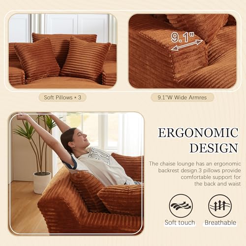 Image of 80 Inch Chaise Lounge Chair Indoor, Oversized Corduroy Upholstered Boneless Sofa Bed, Deep Seat Sleeper Couch Reading Chairs, Cloud Sofas Couches for Living Room, No Assembly Required (Brown)