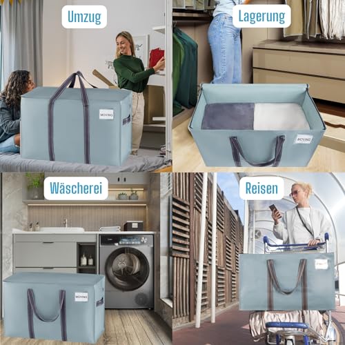 VENO 102 Liter Große Aufbewahrungstasche, Aufbewahrungsbox mit Deckel, Starke Griffe Umzugstaschen mit Reißverschlüssen, Alternative Umzugskartons, Faltbare Kleideraufbewahrung (Hellblau, 2er Pack)