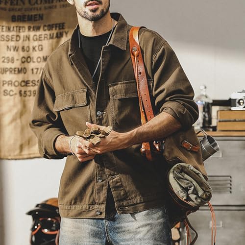 Men's Cotton Shirt Jacket Long Sleeve Button Down Casual Overshirt Lightweight Shacket with Flap Pockets2