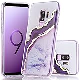 Galaxy S9 Plus Case, BAISRKE Shiny Gold Purple Agate Crystal White Background Design Shock Absorption Soft Clear TPU Edge Bumper and Rigid Hard Plastic Back Cover for Samsung Galaxy S9 Plus