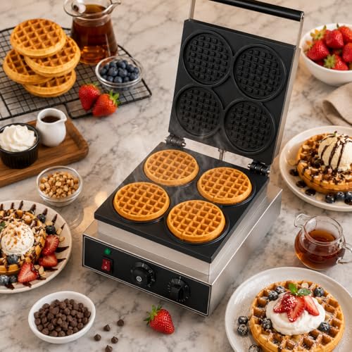 Image of Round Rotating Waffle Machine, Commercial Electric Waffle Maker Machine, Professional Belgian Waffle Maker for Cafe Bakery
