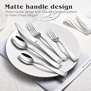 Kingstone silverware set 20 piece flatware set for 4 premium stainless steel cutlery set with bead edge matte finished kitchen utensil set for home party wedding  urban country home decor