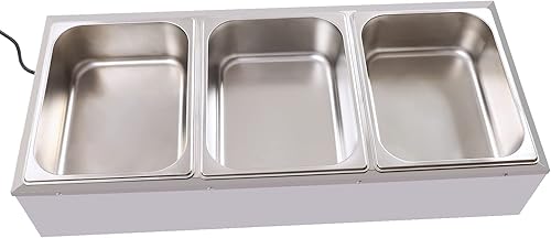 Miniatura 7 de Calentador de alimentos para mesa de vapor comercial de 3 bandejas, calentador de vapor eléctrico profesional de acero inoxidable para catering y