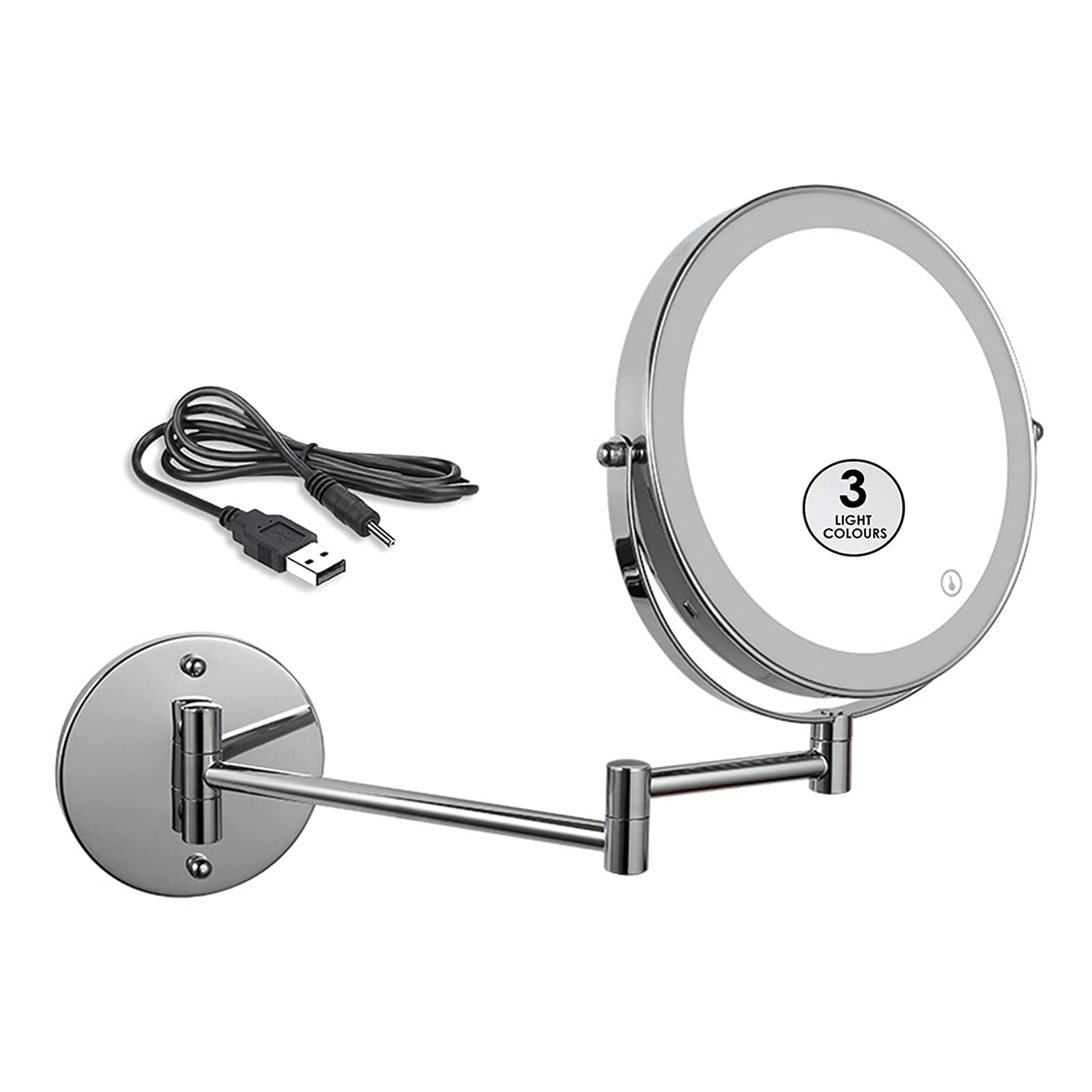Miroir maquillage mural LED 3X pivotant à 360° pour la salle de bain