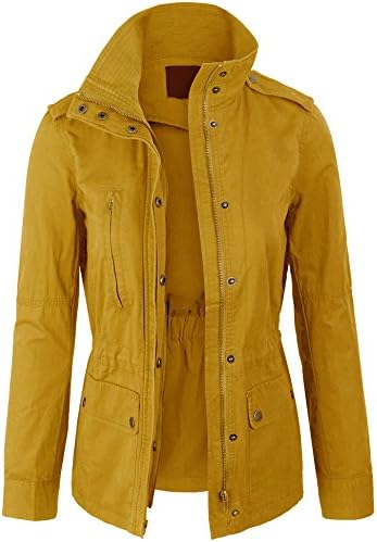 Kogmo Womens Zip Up Military Anorak Safari Jacket Coat -M-MUSTARD