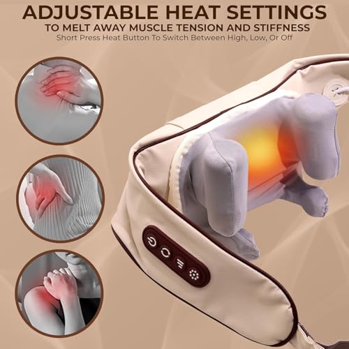 Image of 6D Neck & Back Massager with Heat | Wearable Electric Deep Tissue Massager for Neck, Shoulder, Back, Waist & Legs | 4D Shiatsu Kneading, 6 Massage Heads, 5 Modes & 3 Speeds | Cordless, Rechargeable, Pain Relief & Relaxation Therapy (Beige)