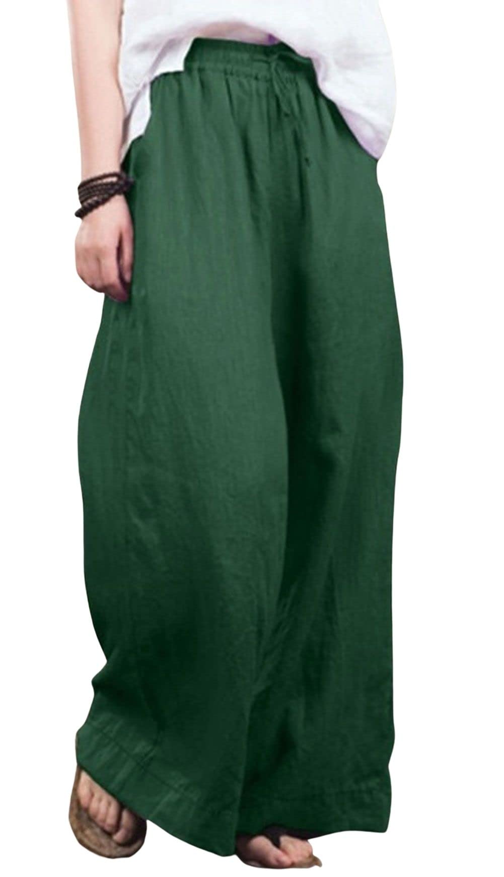 CHARTOU Women Cotton Wide Leg Linen Pants Palazzo High Waist Trousers Beach Gaucho Pants Summer Flowy Culottes