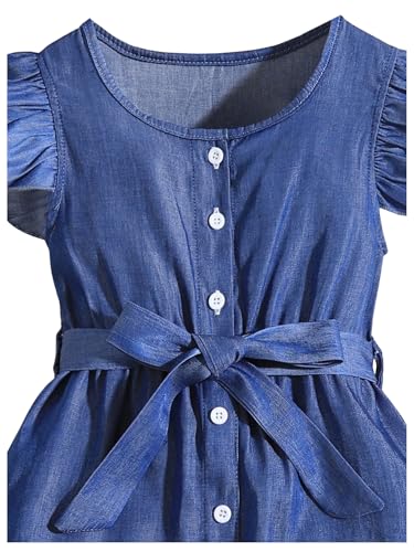 WDIRARA Toddler Girl's Button Down Ruffle Cap Sleeve Dress Crew Neck Belted A Line Dress3