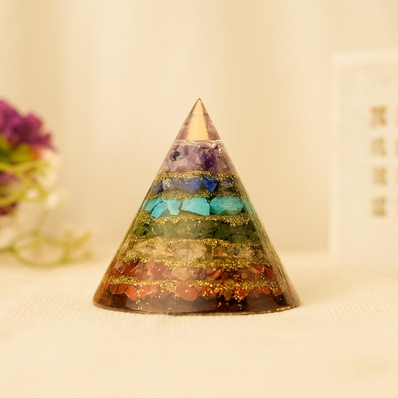 Image of Astrotalk 7 Chakra Conical Pyramid | Amethyst, Citrine & Lapis Lazuli Crystal Pyramid for Positive Energy, Chakra Balance & Peace | Home Decor for Living Room & Pooja Room | Housewarming Gifts for New Home