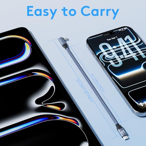 Image of UseBean USB C to USB C Cable 100W 0.2M, 90 Degree Angle USB Type C 3.2 Gen2x2 20Gbps Data Transfer PD Cable Fast Charging, Video 4K@60Hz for MacBook /iPad, Galaxy S24