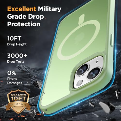 Image of Miracase Magnetic for iPhone 13 Case 6.1 inch (Compatible with MagSafe)(with 2X Screen Protectors) Military-Grade Protection, Anti-Fingerprint Translucent Matte Phone Case Cover, Light Green