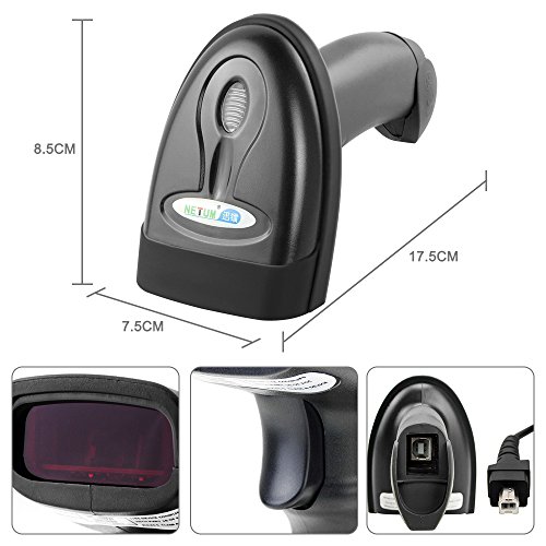 NETUM 1D Wireless Barcode Scanner, USB Laser Barcodescanner 100m Reichweite Wireless Handscanner mit 1800 mAh Akku Kabellos Handscanner Handheld Lesegerät, Plug and Play NT-1698W