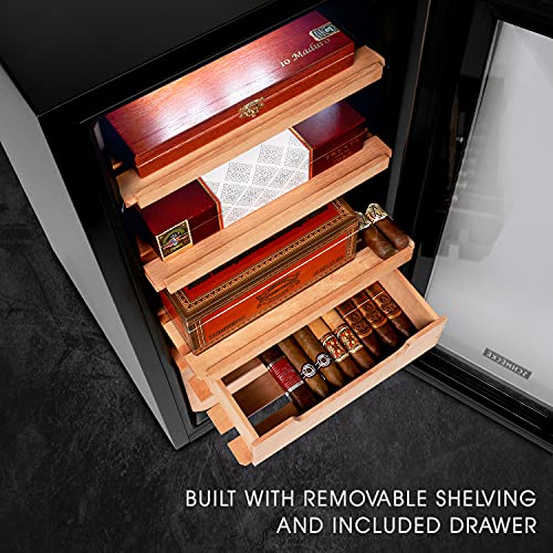 Schmécké 250 Cigar Cooler Humidor With 3 In 1 Precise Cooling, Heating & Humidity Control, Stainless Steel Trim Finish Cabinet, Spanish Cedar Wood Shelves And Drawer With Built In Digital Hygrometer #TOP5