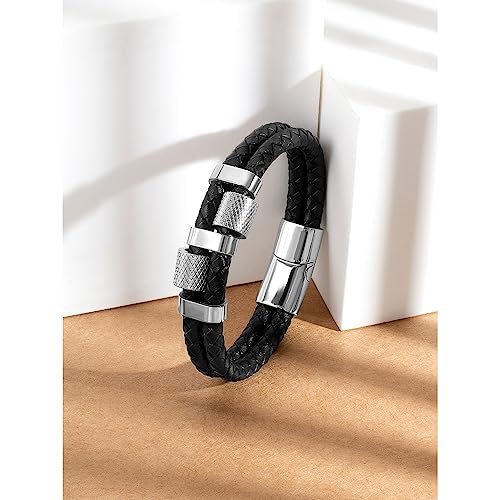Silver Plated Leather Bracelet Stylish Jewellery for Men & Women