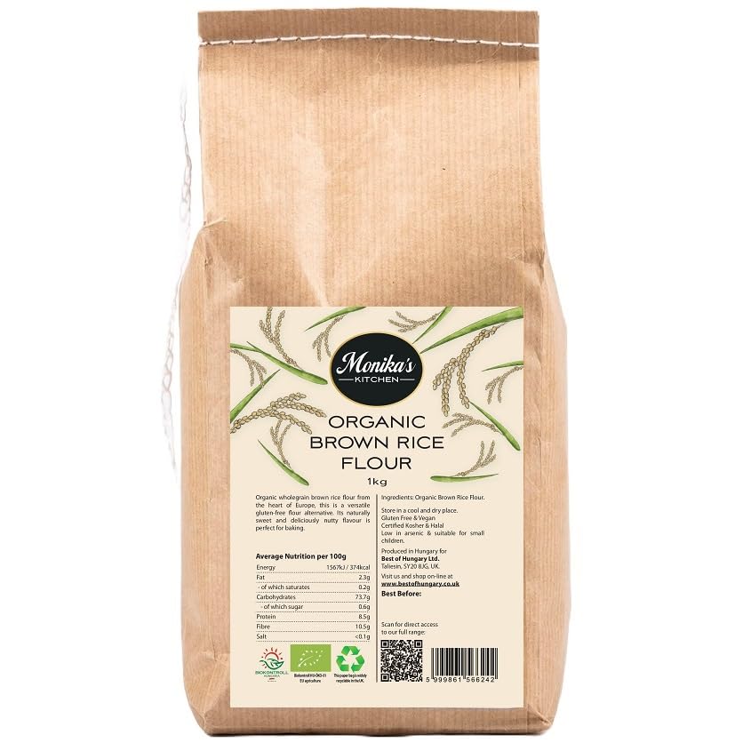 Organic Brown Rice Flour 1kg - GMO & Gluten Free Wholegrain Rice Flour from Europe