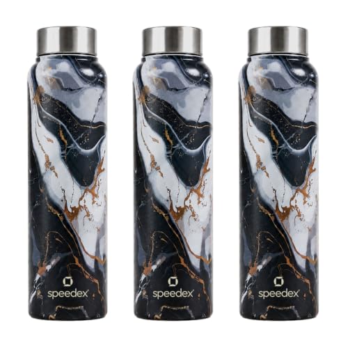 Image of Speedex Stainless Steel Printed Water Bottle 1 Ltr 1000 ml, BIS Approved, Leak Proof Screw Cap Bottle for Office, School, Travel, Daily Use for Men, Women, Kids, Adults, Midnight Marble, Set of 3