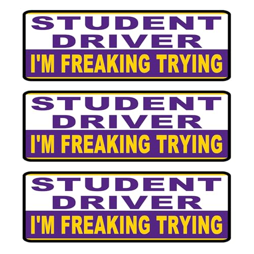 Image of 3 Pack Student Driver Magnet for Car, Magnetic Student Driver Sign for Vehicle, Reflective Warning Bumper Sticker Magnet Sign for New Driver, 10 inch x 4 inch (WHITE-PURPLE)