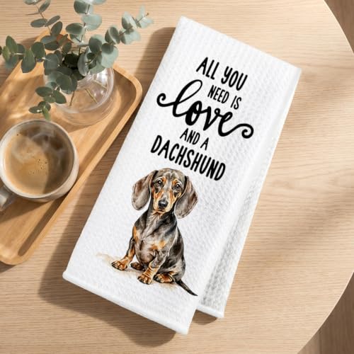 Image of 4 Pcs Funny Dachshund Kitchen Towels, Dachshund Gifts Reusable Dish Towels
