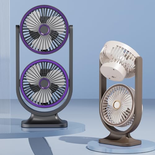 Ventilateur de bureau double tête rechargeable portable silencieux - 7