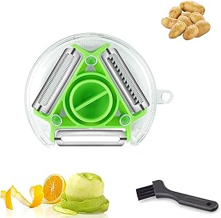 Pelapatate Professionale, 3 in 1 Verdure Sbucciamele Multifunzionale, con Lama Inox,Guscio di Plastica, Adatto per Carote E Varie Frutta per Il Campeggio in Famiglia, Picnic E Viaggi (Verde)
