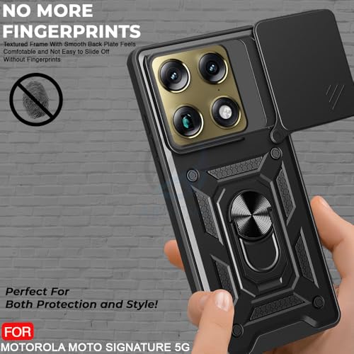 Image of AESTMO Tough Armor Motorola Moto Signature 5G Bumper Back Case Cover | Ring Holder & Sliding Camera Shield Cover | 360 Degree Protection Back Case Cover for Motorola Moto Signature 5G (Black)