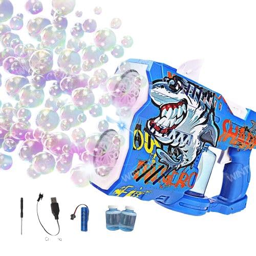 Bubble Toy Guns Double Holes Shape Shark Bubbling Fun Kids Gatlin Water Gun (Blue)