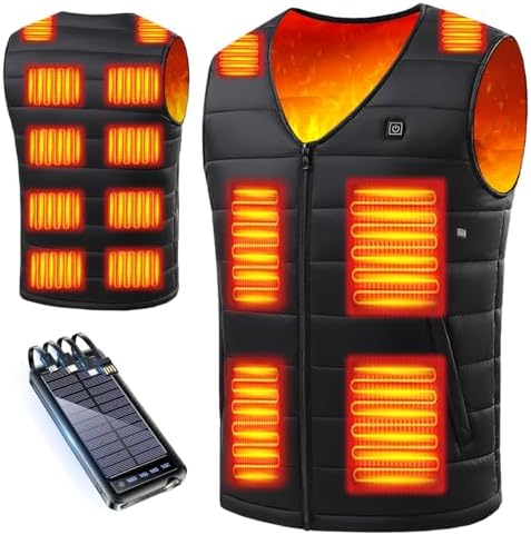 （05:30時点） [Forticu] 電熱ベスト 加熱 【15000mAh大容量バッテリー付き・16箇所発熱】 ヒーターベスト 3段階温度調整 USB給電式 冬用 防寒 軽量 男女兼用 日本製繊維ヒーター 急速発熱 ヒートジャケット 丸洗いOK 通勤通学/作業用 (JP, アルファベット, XL, ブラック バッテリーあり)