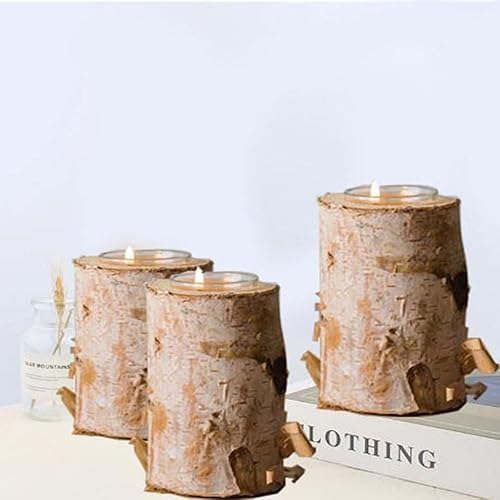 Miniatura 7 de Estaca de madera con portavelas de cristal, 3 portavelas cilíndricos para centros de mesa, comedores y decoraciones de boda se pueden decorar con